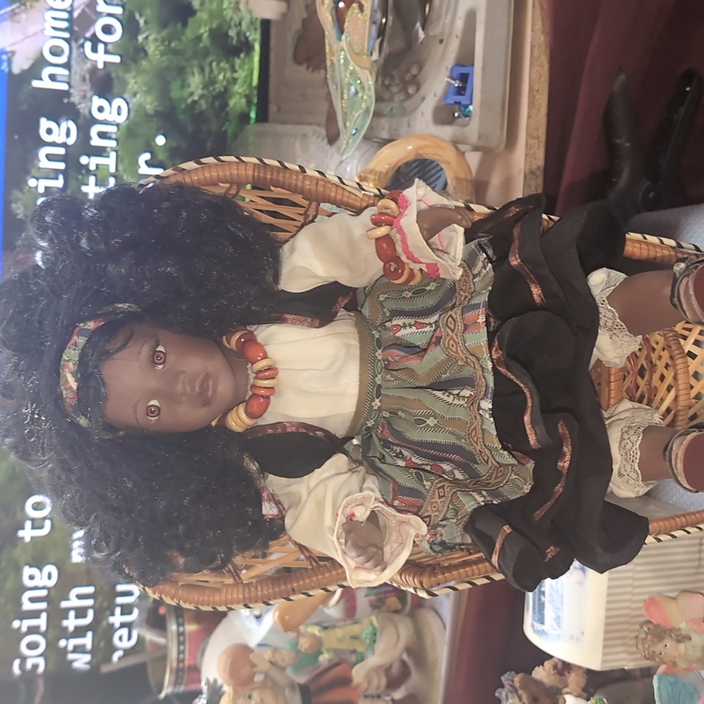 AVAILABLE -RARE Vintage Porcelain Doll Beautiful dark complexion 17" Tall